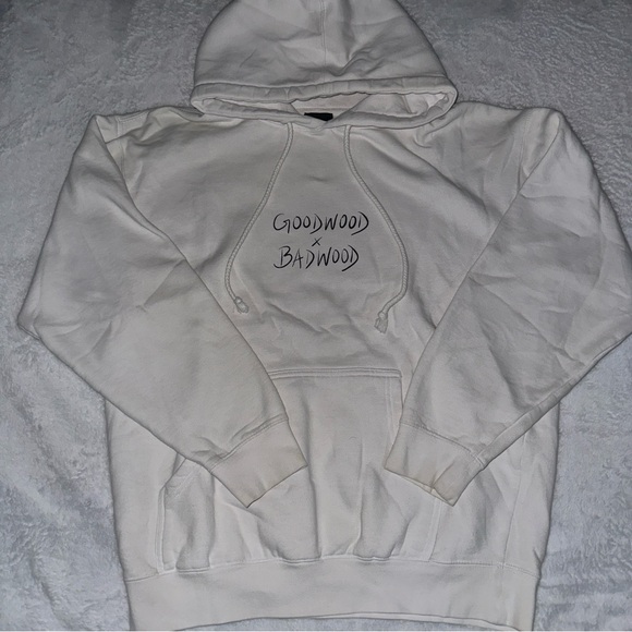 badwood x goodwood white cherub baby angel pullover hoodie sweatshirt size med - Picture 2 of 7